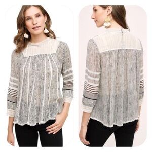 Anthropologie Floreat Reina Pleated Lace Top Size S